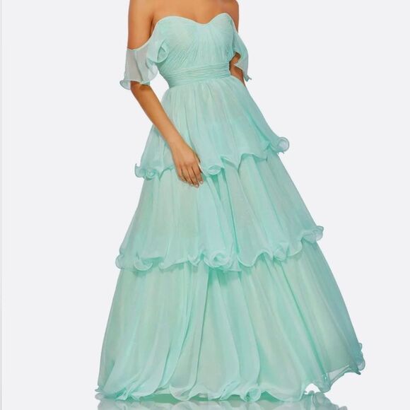 Mac Duggal Dresses & Skirts - NWT Mac Duggal 49245 Mint Light Blue Chiffon Tiered Ball Maxi Gown 4